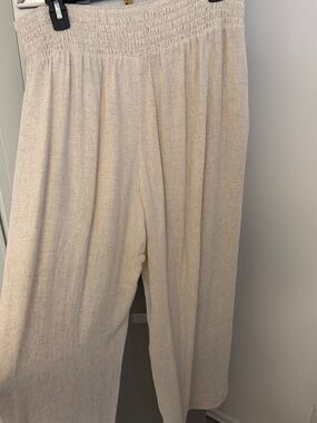 Women's Rayon/Linen Elastic Waist Wide-Leg Pants - Cream High Waisted
